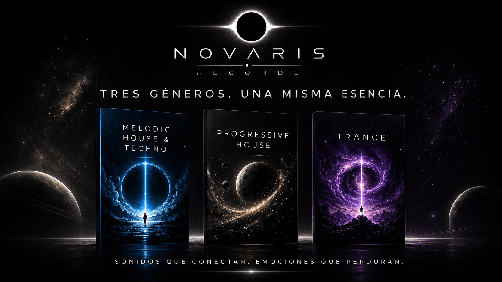 Tres géneros que representan la identidad de Novaris Records: Melodic Techno, Progressive House y Trance.